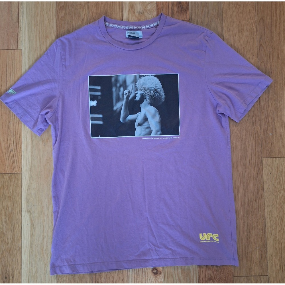 Bershka x UFC Graphic T-Shirt Double Sided Photo Print Purple Mens XL
